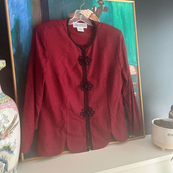 Jessica Howard Red and Black Houndstooth Jacket 12 - Picture 8 of 16